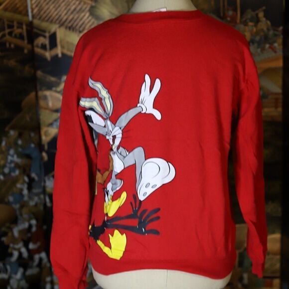 Small Looney Tunes Red Sweater Front and Back Printed with Bugs Daffy Marvin Taz - Picture 3 of 3